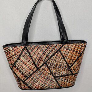 Vintage Le Sac Patchwork Woven Straw Shoulder Bag